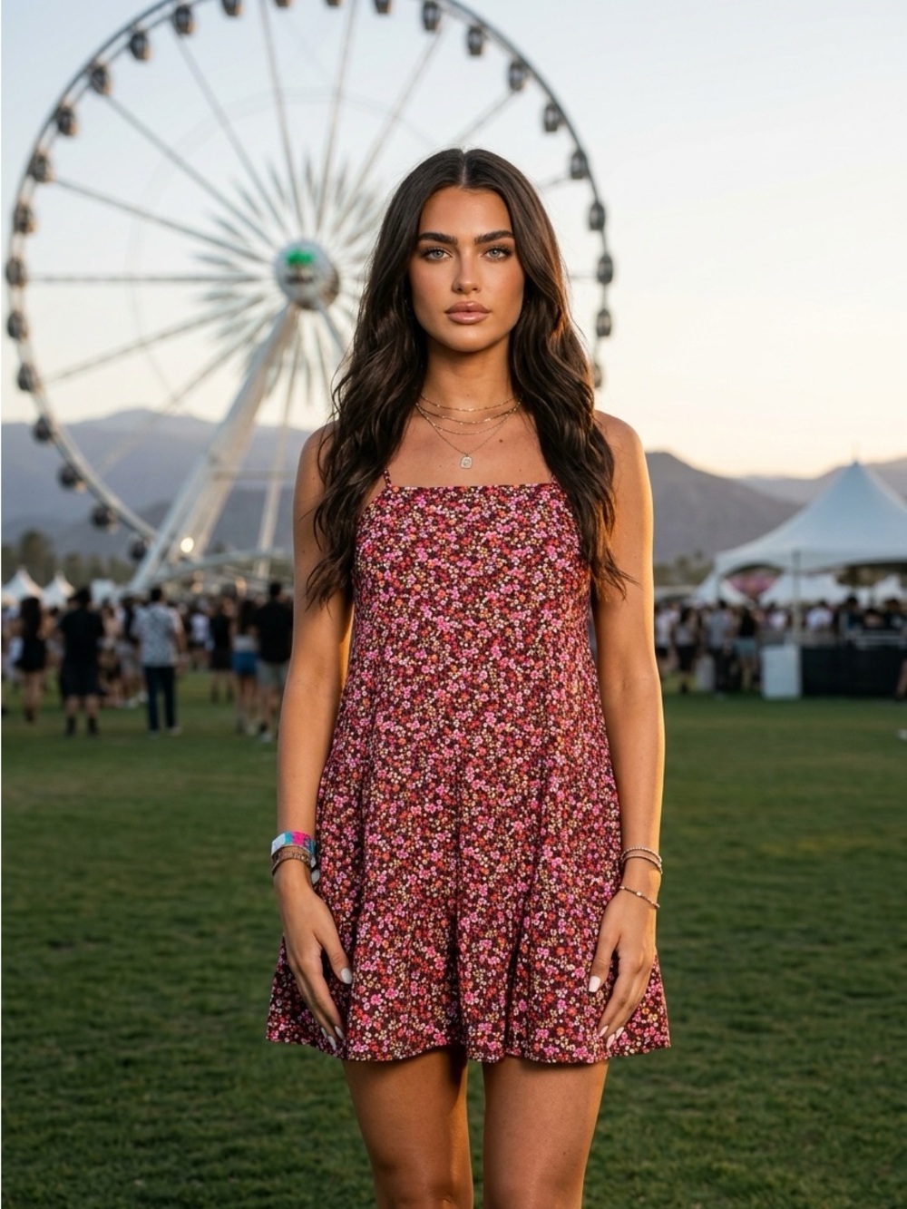 Floral Mini Dress in Burgundy/Pink spaghetti straps Cottagecore Boho Grunge Y2K